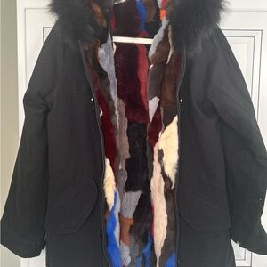 Aqua Multi-Color Reversible Real Fur Anorak Jacket